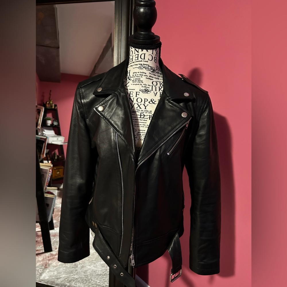 Black Leather Motorcycle Jacket (New No Tags)
